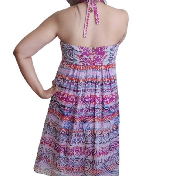 ADRIANNA PAPELL Silk Halter Dress Purple Size 10 - Picture 2 of 12